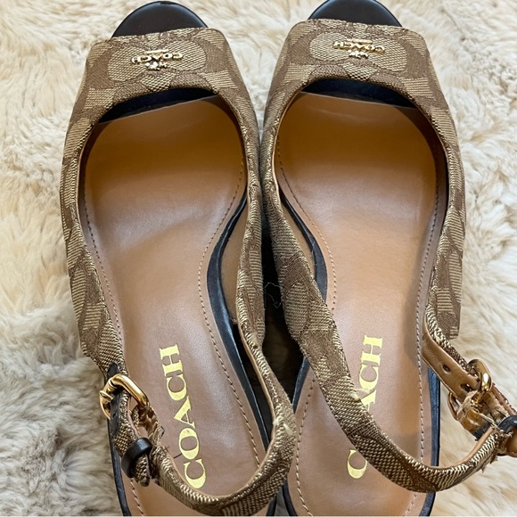 Coach Ferry Logo Monogram Canvas Slingback Cork Wedge - Picture 10 of 11